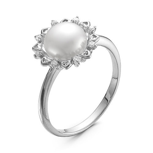 Ring Perle, Zirkonia Silber 925 mit Rhodium-Beschichtung Ringgrösse: 17,0 mm