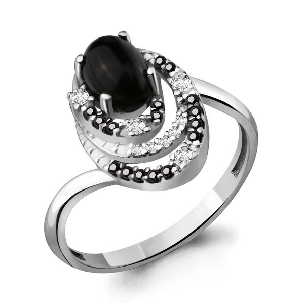 Ring Onyx Silber 925 mit Rhodium-Beschichtung Ringgrösse: 17,0 mm