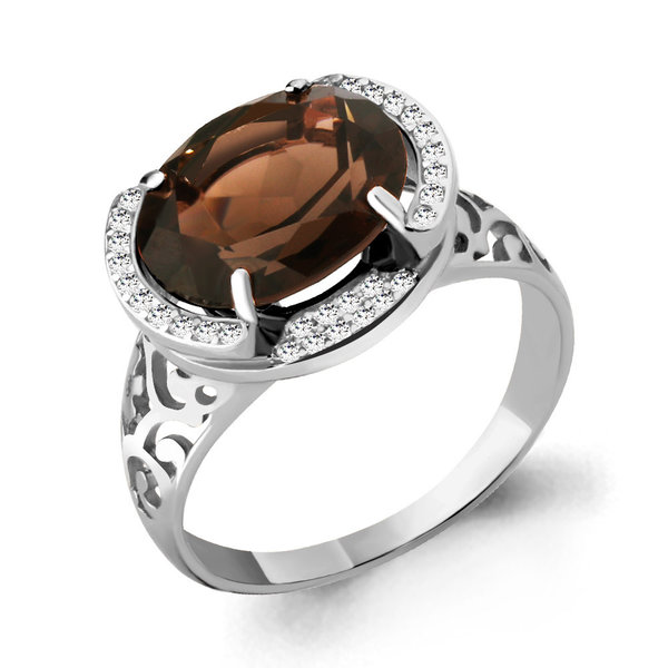 Ring Rauchquarz Silber 925 mit Rhodium-Beschichtung Ringgrösse: 18,5-19,0 mm
